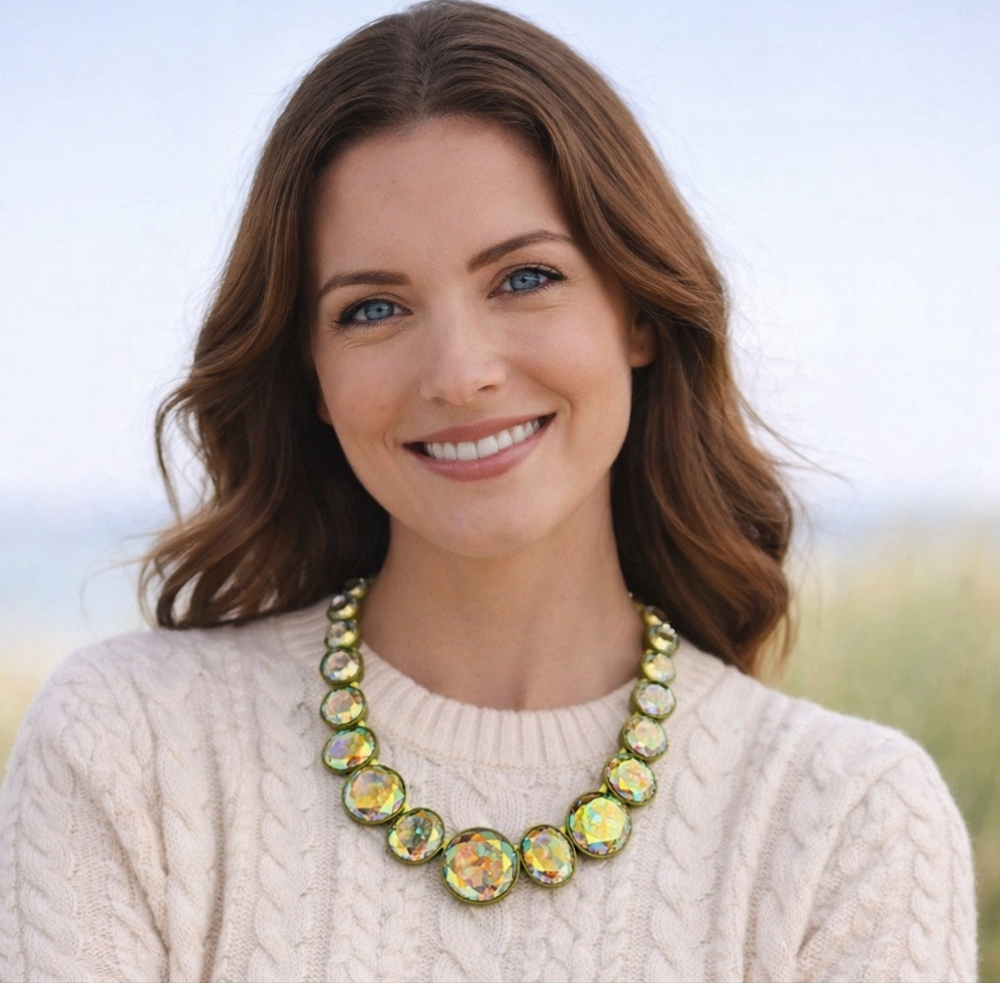 Brûlée J.Crew Olive Green Large Gemstone Necklace - Picture 7 of 7